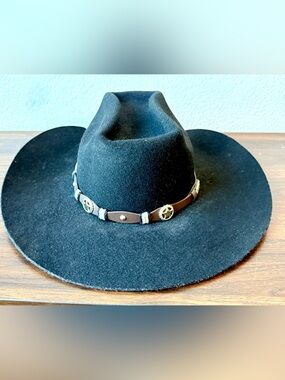 Twister Black Western Cowboy Hat with Brown Band and Star Conchos